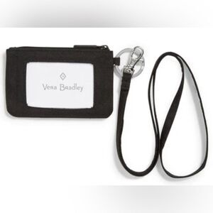 Vera Bradley Black Lighten Up Zip ID & Lanyard in Recycled Polyester